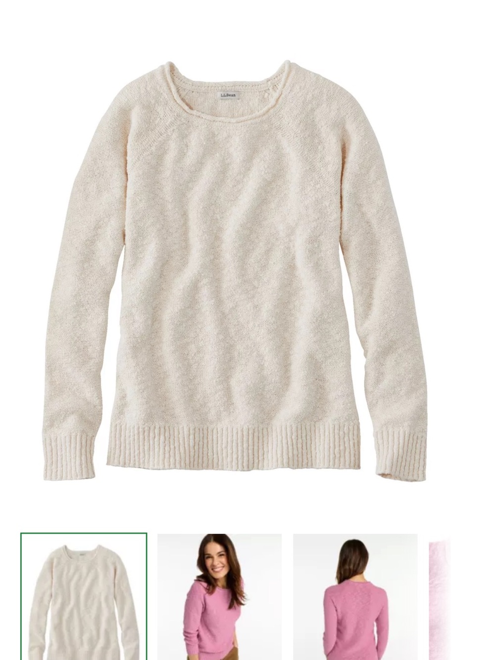 L.L. Bean Cream Slub Knit Crewneck Sweater